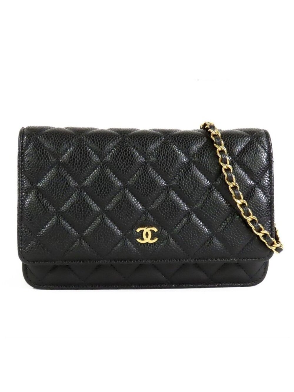 Chanel Chain Wallet Black Gold Caviar Leather Shoulder Bag